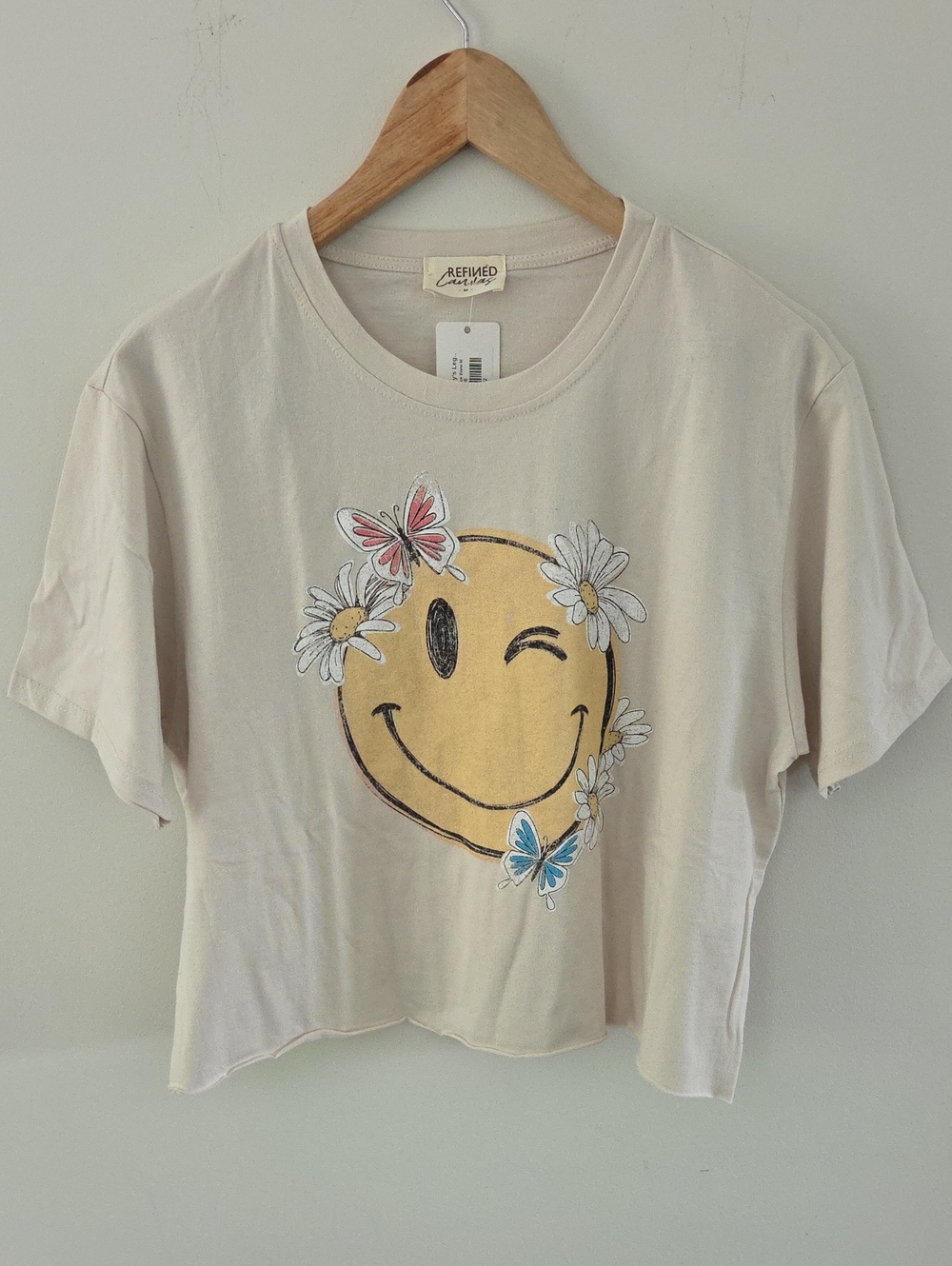 NWT Refined Canvas Cotton Graphic Smiley Tee - Cream